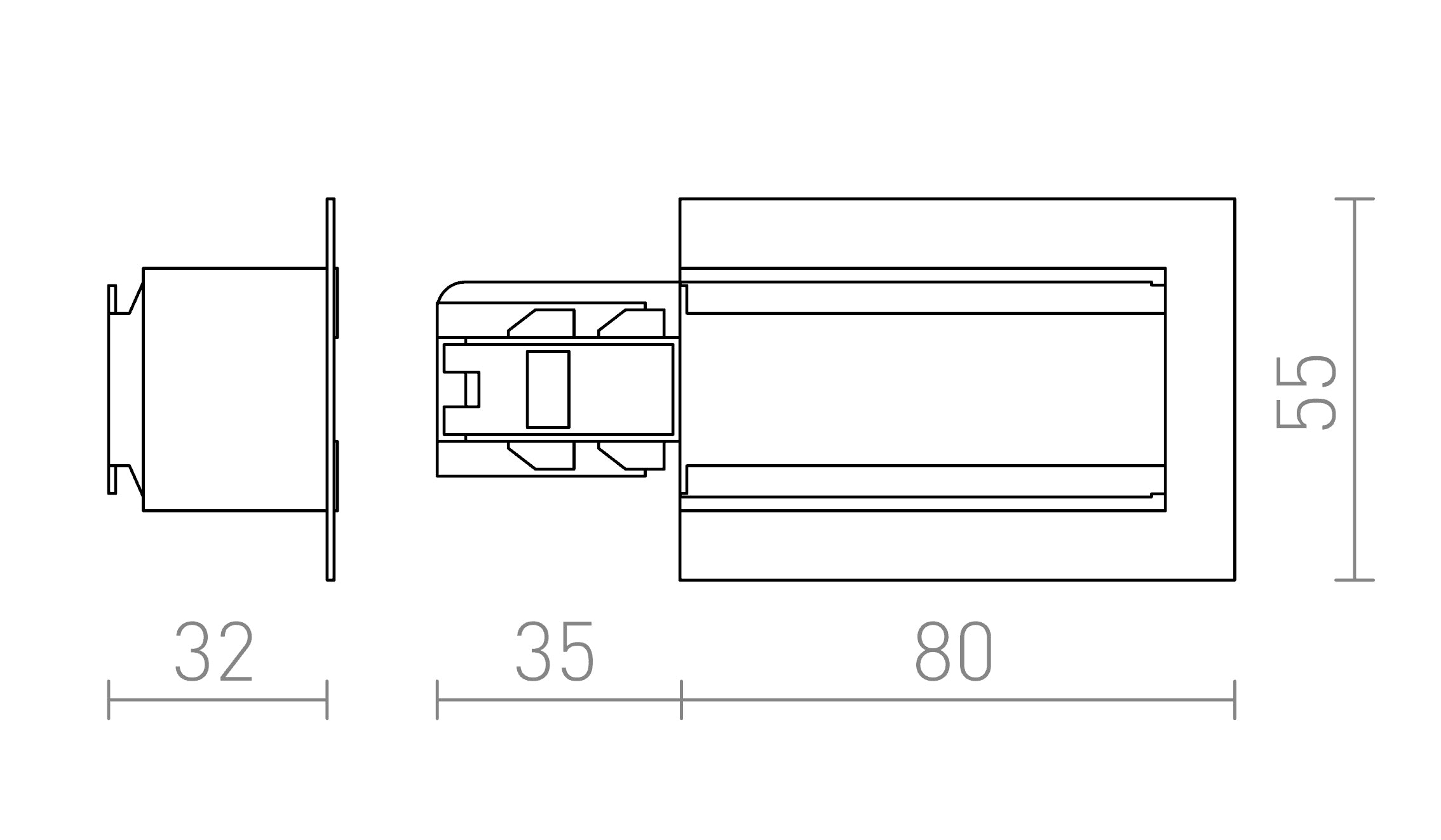 EUTRAC syöttöpala upotettuun 3-vaihekiskoon, polariteetti vasen lamppu - Product sketch