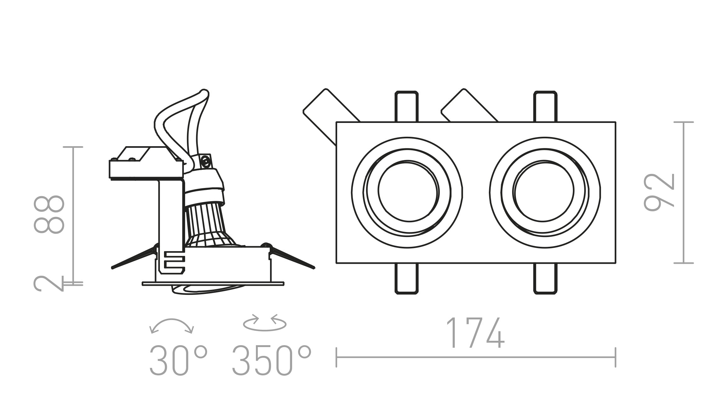 PASADENA GU10 SQ II upotettu lamppu - Product sketch