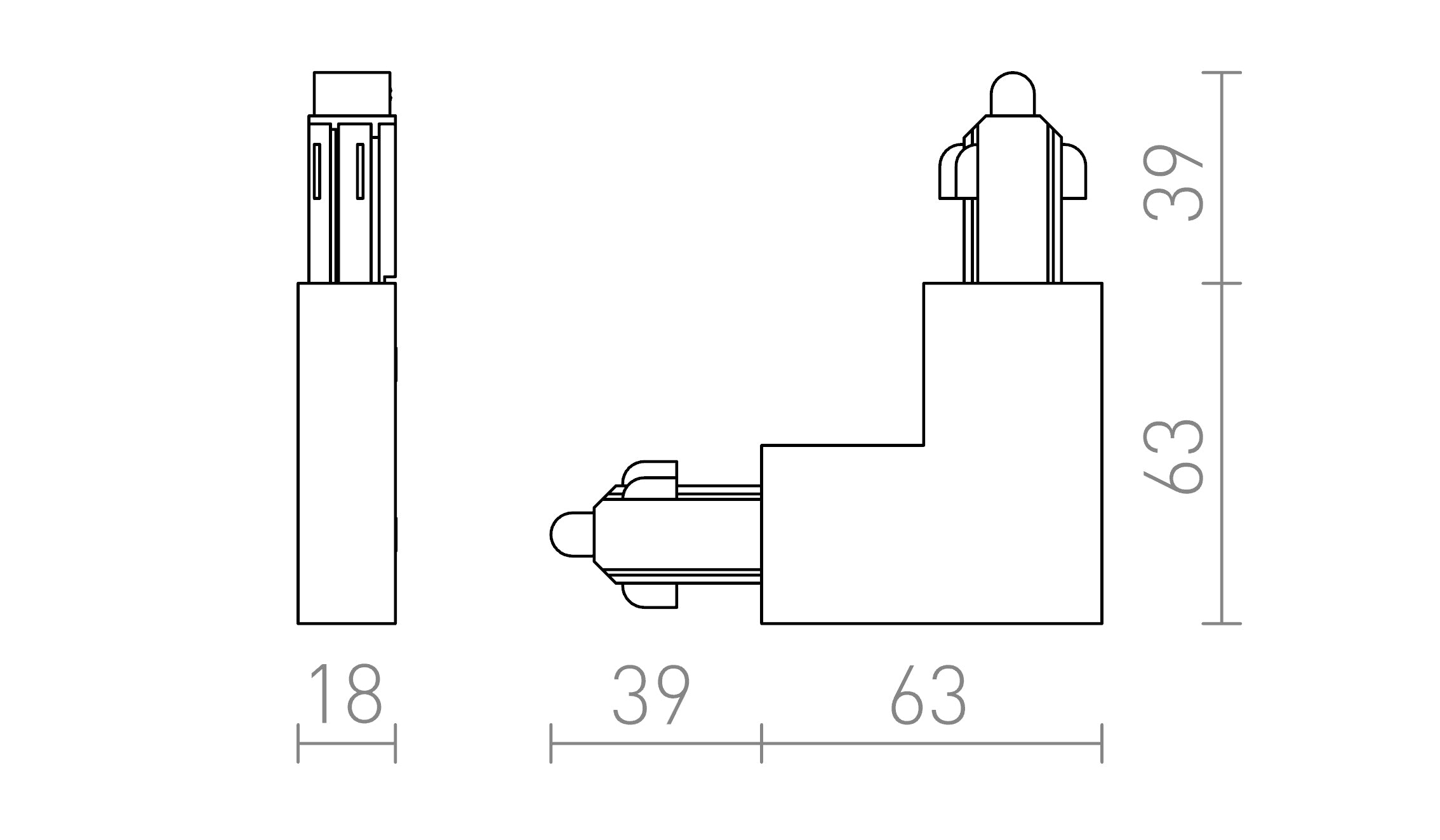 L-LIITIN 1-VAIHEKISKOILLE (SISÄINEN MAADOITUS) - Product sketch
