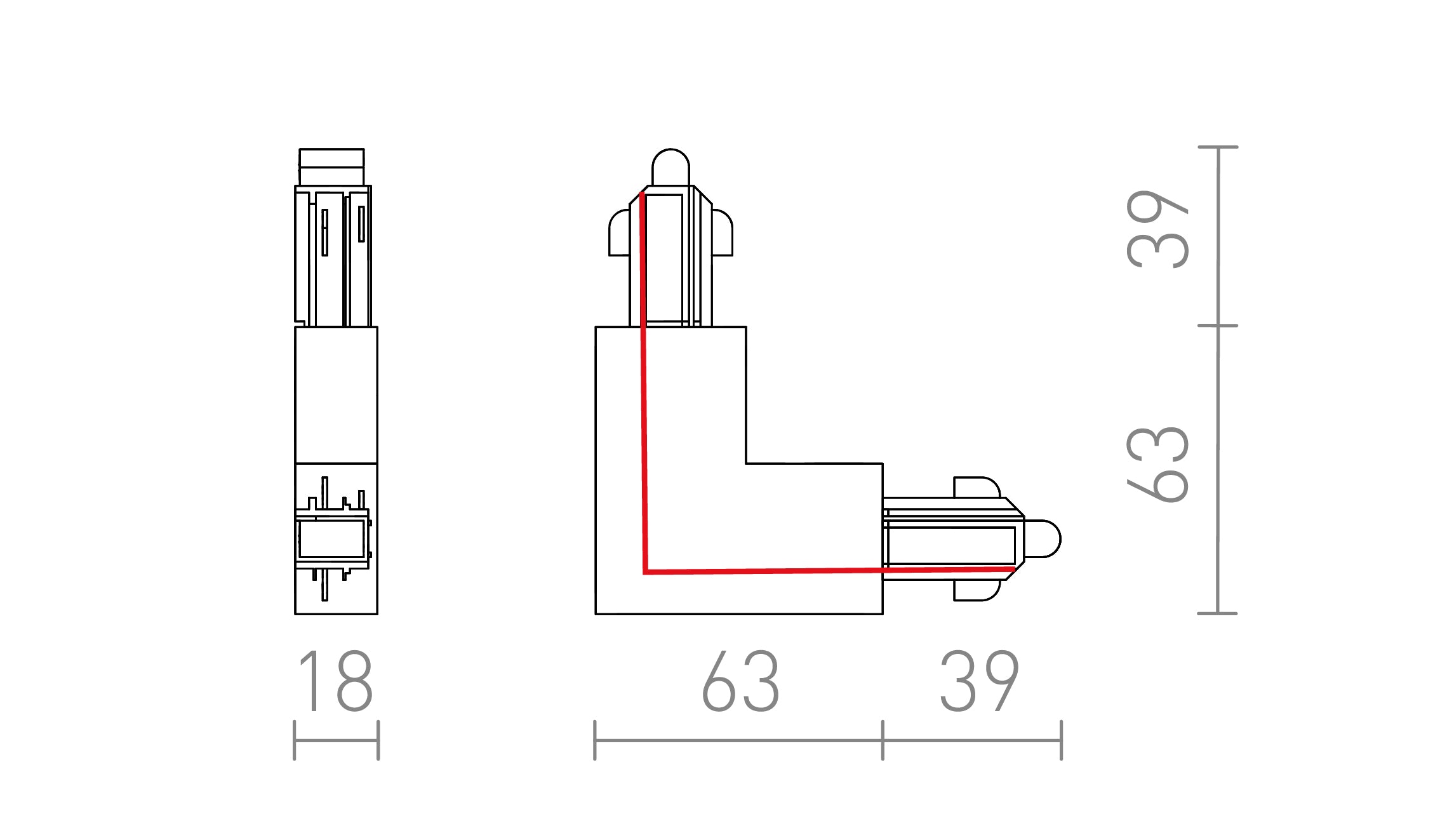 L-LIITIN 1-VAIHEKISKOILLE (SISÄINEN MAADOITUS) - Product sketch