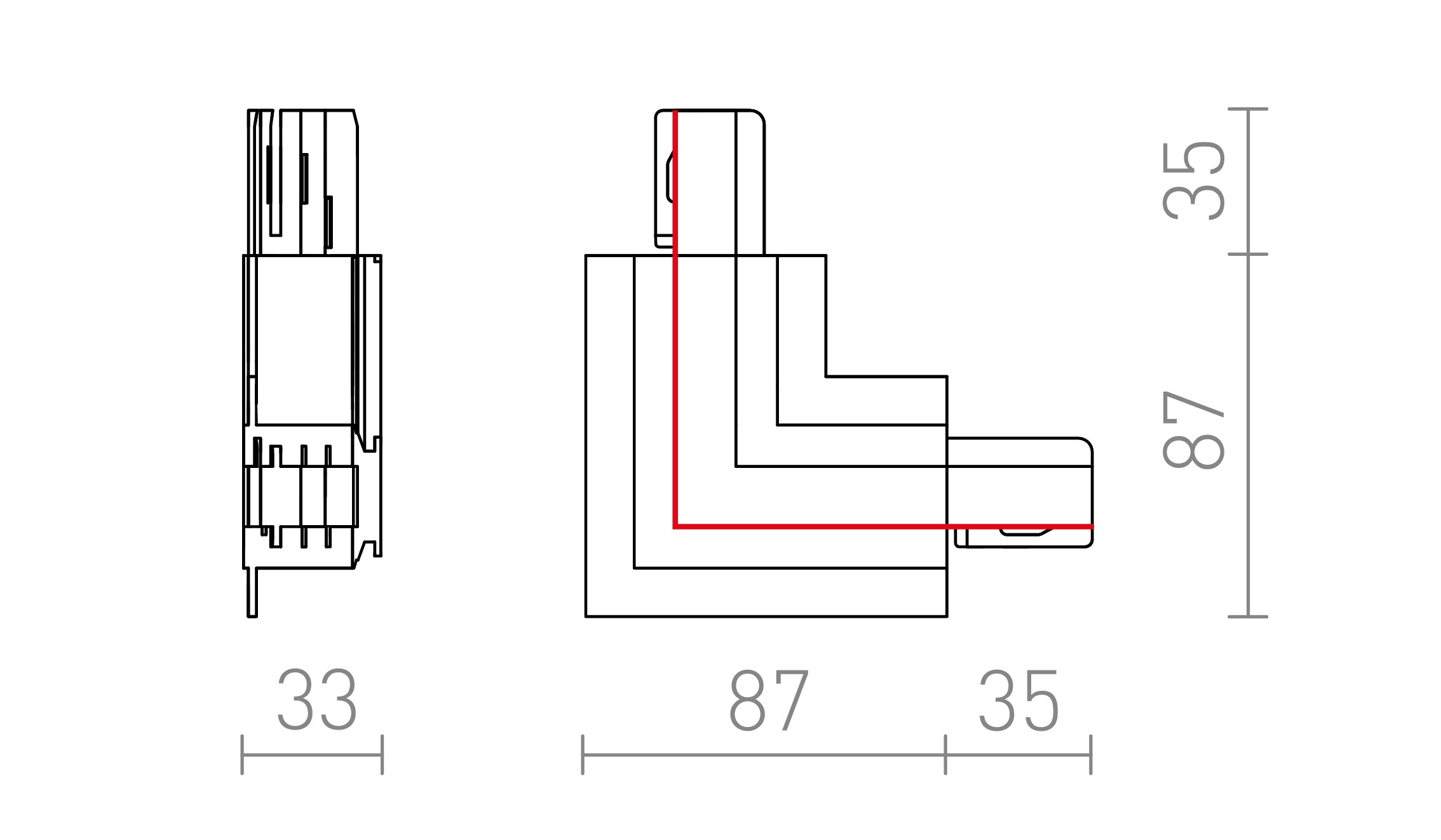 EUTRAC L-LIITIN UPOTETTUUN KISKOON (ULKOINEN MAADOITUS ) - Product sketch