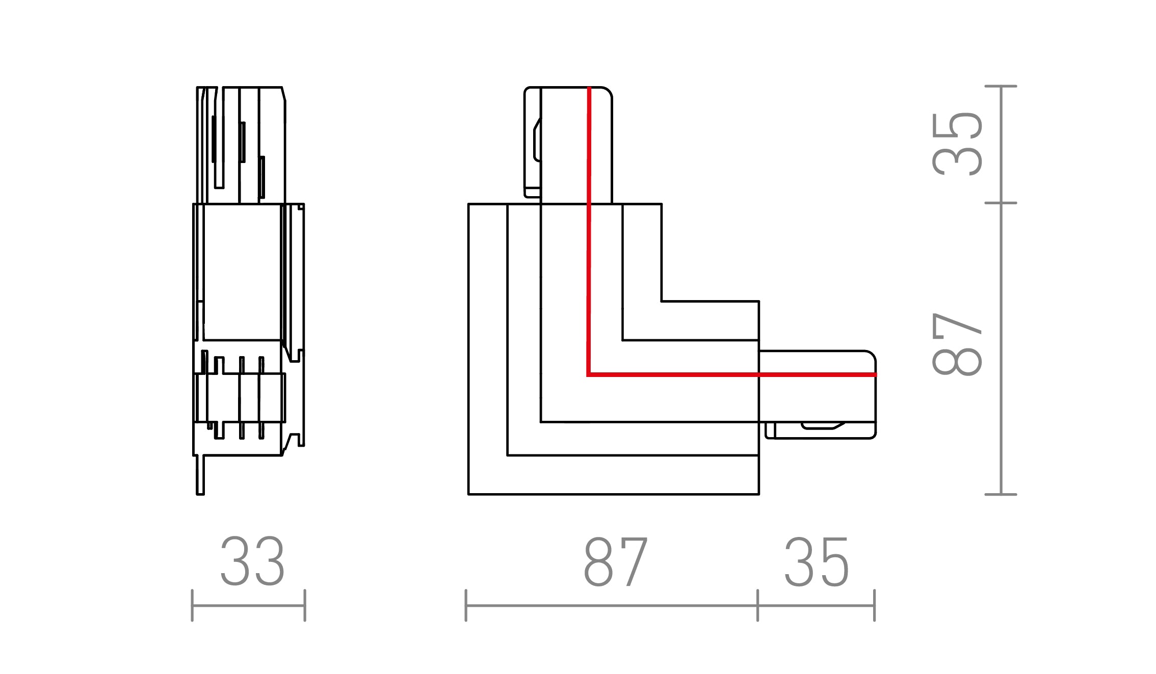 EUTRAC L-LIITIN UPOTETTUUN KISKOON (SISÄINEN MAADOITUS) - Product sketch