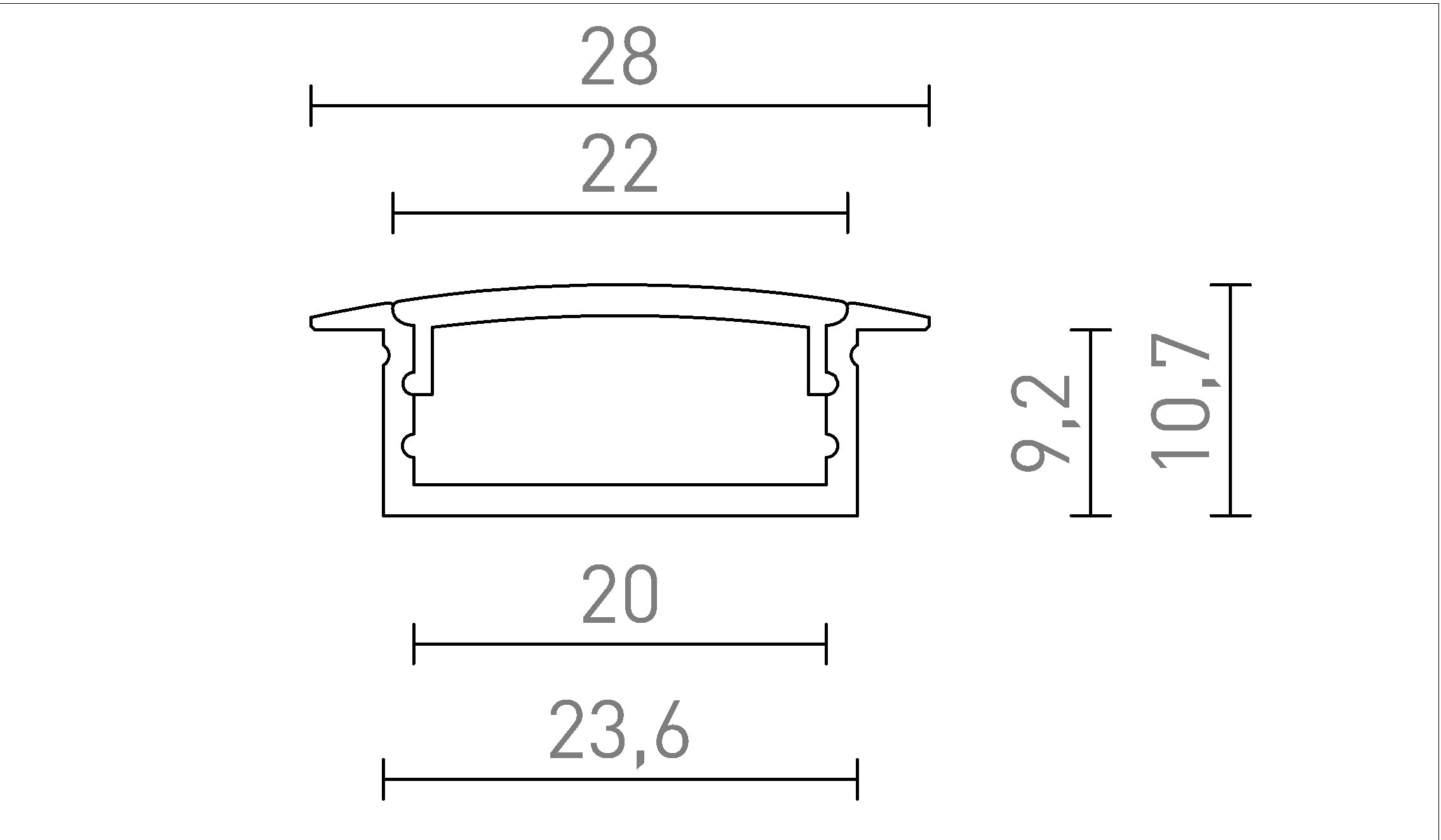 LED PROFIILI A UPOTETTU - Product sketch